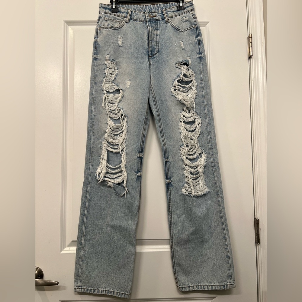SER.O.YA Sunny Mid Rise Distressed Boyfriend Jeans Wide Leg Color Cove NWOT - Picture 13 of 16